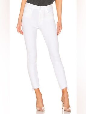 Mother the stunner zip ankle step fray glass slipper white jeans